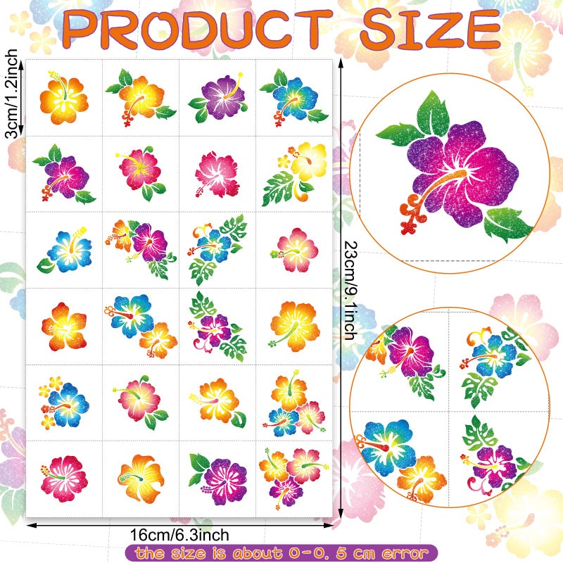 Nosiny 240 Pcs Hibiscus Glitter Tattoos Hawaiian Temporary Tattoos Flower Luau Stickers Summer Decal Stickers Tropical for Women Men Body Face Hawaiian Themed Party - Image 2